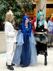 Size: 500x667 | Tagged: safe, prince blueblood, princess luna, queen chrysalis, human, g4, cosplay, irl, irl human, photo