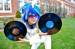 Size: 960x639 | Tagged: safe, artist:meevist, dj pon-3, vinyl scratch, human, g4, cosplay, irl, irl human, photo, records, solo