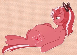 Size: 1280x924 | Tagged: safe, artist:redintravenous, oc, oc only, oc:red ribbon, big belly, bow, fetish, pregnant, solo