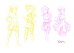 Size: 1750x1250 | Tagged: safe, artist:kprovido, applejack, fluttershy, human, g4, clothes, dress, humanized, sketch