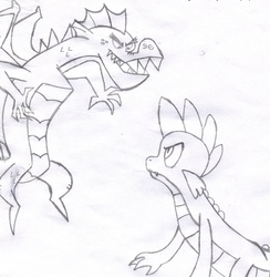 Size: 2074x2129 | Tagged: safe, garble, spike, dragon, g4, spike vs garble, traditional art