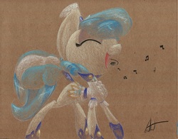 Size: 1045x820 | Tagged: safe, artist:getchanoodlewet, sapphire shores, g4, eyes closed, female, singing, solo, traditional art