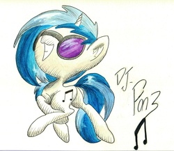 Size: 943x820 | Tagged: safe, artist:getchanoodlewet, dj pon-3, vinyl scratch, g4, female, looking back, simple background, solo, traditional art