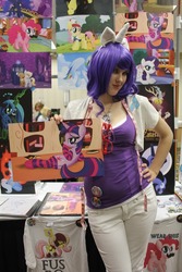 Size: 500x750 | Tagged: safe, artist:drawponies, rarity, human, g4, convention, cosplay, irl, irl human, merchandise, photo