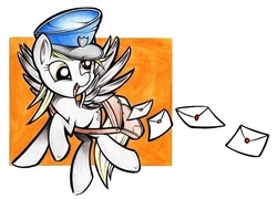 Size: 706x508 | Tagged: safe, artist:uglyapple, derpy hooves, pegasus, pony, g4, female, hat, mailbag, mare, solo, traditional art