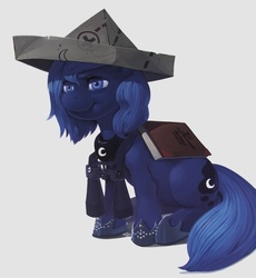 Size: 602x654 | Tagged: safe, artist:kevinsano, princess luna, alicorn, pony, g4, binoculars, book, cartographer's cap, female, filly, hat, paper hat, sitting, solo, woona
