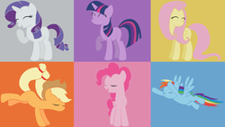 Size: 2048x1152 | Tagged: safe, artist:hankovich, applejack, fluttershy, pinkie pie, rainbow dash, rarity, twilight sparkle, g4, collage, mane six, minimalist, wallpaper