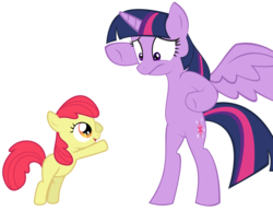 Size: 1587x1226 | Tagged: safe, apple bloom, twilight sparkle, alicorn, pony, g4, female, hug, mare, missing accessory, simple background, transparent background, twilight sparkle (alicorn), vector