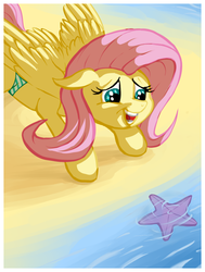 Size: 551x728 | Tagged: safe, artist:spiralchasm, fluttershy, pegasus, pony, starfish, g4, beach, bikini, bikini bottom, clothes, female, mare, ocean, solo, swimsuit