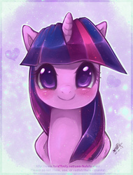 Size: 505x665 | Tagged: safe, artist:kululu-xiao, twilight sparkle, alicorn, pony, g4, blushing, bust, cute, female, heart, looking at you, portrait, smiling, solo, twiabetes, twilight sparkle (alicorn)