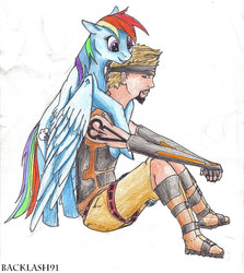 Size: 750x841 | Tagged: safe, artist:backlash91, rainbow dash, human, pony, g4, bipedal, hug