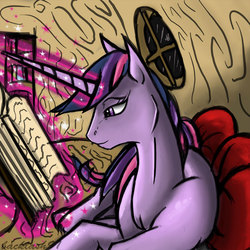 Size: 800x800 | Tagged: safe, artist:backlash91, twilight sparkle, g4, book, female, magic, reading, solo