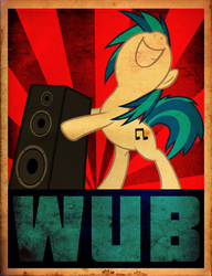 Size: 900x1170 | Tagged: safe, artist:remi721, dj pon-3, vinyl scratch, g4, female, old, poster, solo, speaker, wub