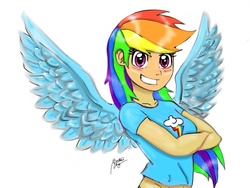 Size: 1032x774 | Tagged: safe, artist:dominicuong9716, rainbow dash, human, g4, female, humanized, solo, winged humanization