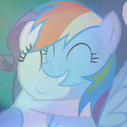 Size: 300x300 | Tagged: safe, edit, rainbow dash, rarity, g4, female, hug, icon, lesbian, ship:raridash, shipping