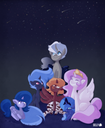 Size: 2000x2422 | Tagged: safe, artist:sellyinwonderland, princess celestia, princess luna, oc, oc:amber candy, oc:blu berry, oc:red berry, oc:trust armony, g4