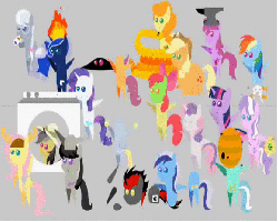 Size: 580x464 | Tagged: safe, artist:chicken-cake, apple bloom, applejack, berry punch, berryshine, carrot top, daring do, derpy hooves, diamond tiara, dj pon-3, fluttershy, golden harvest, lyra heartstrings, minuette, octavia melody, princess luna, rainbow dash, rarity, scootaloo, silver spoon, sweetie belle, twilight sparkle, vinyl scratch, oc, earth pony, moose, pegasus, piranha, pony, snake, unicorn, g4, animated, anvil, applefat, ash, beehive, bipedal, bloated, cutie mark crusaders, decapitated, dumb ways to die, fat, female, fire, glue, green face, kidney, kidneys, mare, pointy ponies, severed head, washing machine, weight gain