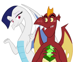 Size: 600x485 | Tagged: safe, artist:queencold, garble, oc, oc:ivory (dragon), dragon, g4, dragon oc, dragoness, duo, female, gem, male, simple background, teenaged dragon, transparent background