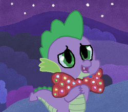 Size: 461x402 | Tagged: safe, artist:bristlestream, spike, g4, bowtie, male, solo, starry night