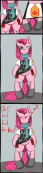 Size: 497x1975 | Tagged: safe, artist:gunrunner, pinkie pie, oc, oc:gunrunner, pony, fallout equestria, g4, bipedal, fallout, serious face, solo