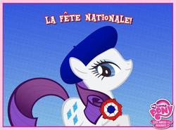Size: 712x526 | Tagged: safe, rarity, g4, official, beret, female, france, french, hat, logo, my little pony logo, solo, text, twitter