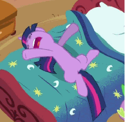 Size: 479x469 | Tagged: safe, artist:mezkalito4p, screencap, spike, twilight sparkle, dragon, pony, unicorn, g4, lesson zero, adorable distress, animated, bed, belly, cute, eyes closed, female, flailing, gif, invisible stallion, male, mare, offscreen character, on back, open mouth, solo, twiabetes, twilighting, unicorn twilight