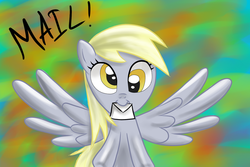 Size: 800x533 | Tagged: dead source, safe, artist:poisonicpen, derpy hooves, pegasus, pony, g4, female, letter, mail, mare, mouth hold, solo