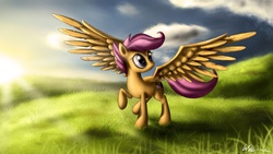 Size: 3840x2160 | Tagged: safe, artist:neko-me, scootaloo, g4, female, older, solo, spread wings, wings