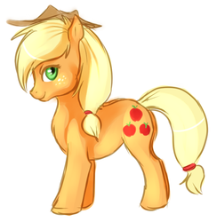 Size: 594x608 | Tagged: safe, artist:starloo, applejack, earth pony, pony, g4, cute, female, simple background, solo