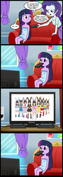 Size: 713x2000 | Tagged: safe, rarity, twilight sparkle, eevee, human, equestria girls, g4, cosplay, eeveelutions, exploitable meme, meme, mouth hold, naked towel, pokémon, pony (sony), shiritsu ebisu chugaku, television, towel, tv meme