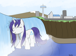 Size: 2169x1597 | Tagged: safe, artist:rapidstrike, rarity, pony, unicorn, g4, female, giant pony, giant rarity, giant unicorn, giantess, highrise ponies, horn, macro, niagara falls, solo, wet, wet mane, wet mane rarity