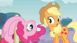 Size: 855x480 | Tagged: safe, screencap, applejack, pinkie pie, g4, youtube caption