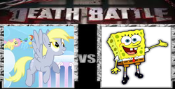 Size: 942x480 | Tagged: safe, artist:cyndaquil123, derpy hooves, pegasus, pony, g4, death battle, female, male, mare, meme, spongebob squarepants, spongebob squarepants (character)