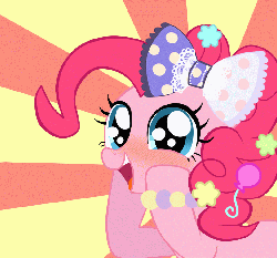 Size: 813x758 | Tagged: safe, artist:momo, pinkie pie, earth pony, pony, ask harajukupinkiepie, g4, animated, bow, bracelet, candy, cute, decora, diapinkes, eye shimmer, female, food, harajuku, jewelry, looking at you, open mouth, smiling, solo
