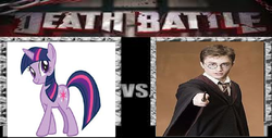 Size: 946x482 | Tagged: safe, artist:cyndaquil123, twilight sparkle, g4, daniel radcliffe, death battle, harry potter, harry potter (series), meme