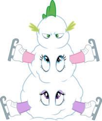 Size: 2462x2934 | Tagged: safe, artist:tourniquetmuffin, pinkie pie, spike, twilight sparkle, g4, season 1, winter wrap up, ice skates, looking up, simple background, snowman, spike is not amused, transparent background, trio, unamused, vector