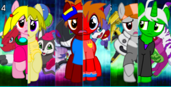 Size: 1024x525 | Tagged: safe, artist:personahuntersescape, damemon, dracumon, gumdramon, opossummon, psychemon, shoutmon, airu suzaki, digimon, digimon xros wars the young hunters leaping through time, mikey kudo, ponified, ren tobari, ryouma mogami, tagiru akashi, taiki kudo, yuu amano