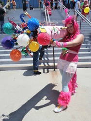 Size: 960x1280 | Tagged: safe, pinkie pie, human, g4, balloon, cosplay, irl, irl human, partillery, party cannon, photo