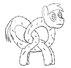 Size: 647x617 | Tagged: safe, oc, oc only, food pony, original species, :|, monochrome, nightmare fuel, pretzel, sketch, solo, wat