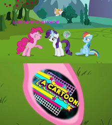 Size: 846x944 | Tagged: safe, pinkie pie, rainbow dash, rarity, g4, aquabats, hooves, image macro, pinkie's hoof