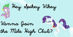 Size: 694x355 | Tagged: safe, edit, edited screencap, screencap, rarity, spike, dragon, pony, unicorn, g4, secret of my excess, caption, female, fire ruby, gem, implied sex, innuendo, male, mare, mile high club, rarity's bad pickup lines, ruby, ship:sparity, shipping, straight