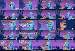 Size: 2400x1644 | Tagged: safe, artist:koriolander, edit, edited screencap, screencap, rainbow dash, scootaloo, g4, my little pony: friendship is magic, sleepless in ponyville, alternate scenario, comic, gravity falls, male, meme, op is trying to start shit, paranorman, sanjay and craig, screencap comic