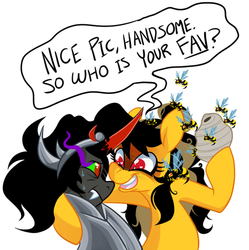 Size: 500x503 | Tagged: safe, artist:peachiekeenie, king sombra, oc, bee, ask plumsweet, g4, beehive, dark magic, oc villain