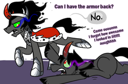 Size: 500x329 | Tagged: source needed, useless source url, safe, artist:wiggles, king sombra, ask king sombra, g4, antagonist, crystal empire, curved horn, dark magic, duality, horn, self ponidox, sombra eyes