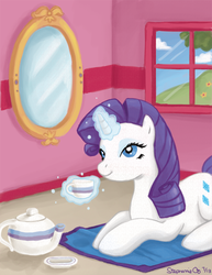 Size: 638x825 | Tagged: safe, artist:ryuoku, rarity, g4, drinking, female, magic, solo, tea, teacup, teapot