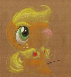 Size: 759x820 | Tagged: safe, artist:getchanoodlewet, applejack, g4, female, filly, solo, traditional art