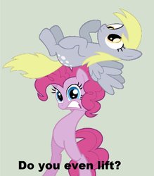 Size: 837x955 | Tagged: safe, artist:7th-derp, edit, derpy hooves, pinkie pie, earth pony, pegasus, pony, g4, bipedal, do you even lift, duo, female, mare, meme