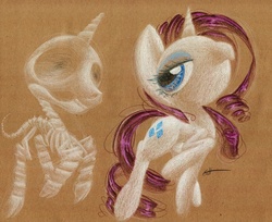 Size: 1004x820 | Tagged: safe, artist:getchanoodlewet, rarity, g4, anatomy, female, skeleton, solo, traditional art