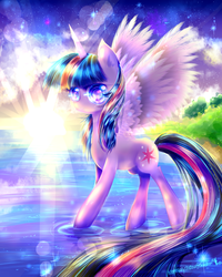 Size: 1200x1500 | Tagged: safe, artist:aquagalaxy, twilight sparkle, alicorn, pony, g4, female, mare, solo, stars, twilight sparkle (alicorn), water