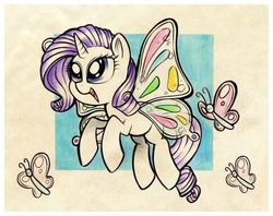 Size: 600x476 | Tagged: safe, artist:uglyapple, rarity, butterfly, pony, g4, butterfly wings, female, solo